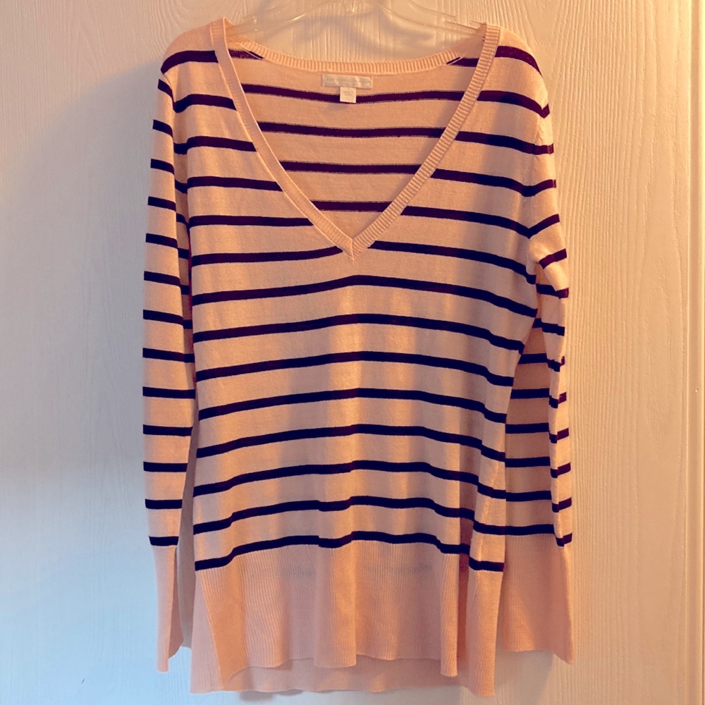 New York and Company v neck pink striped sweater